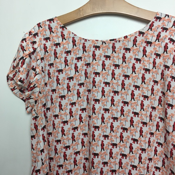 CASTANO cute red bear patterned blouse SZ - Picture 2 of 3
